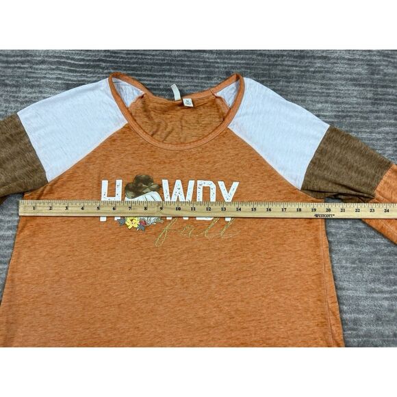 Cato est 1946 Top Womens Medium Orange 3/4 Sleeve Howdy Fall Graphic‎ - Picture 4 of 12